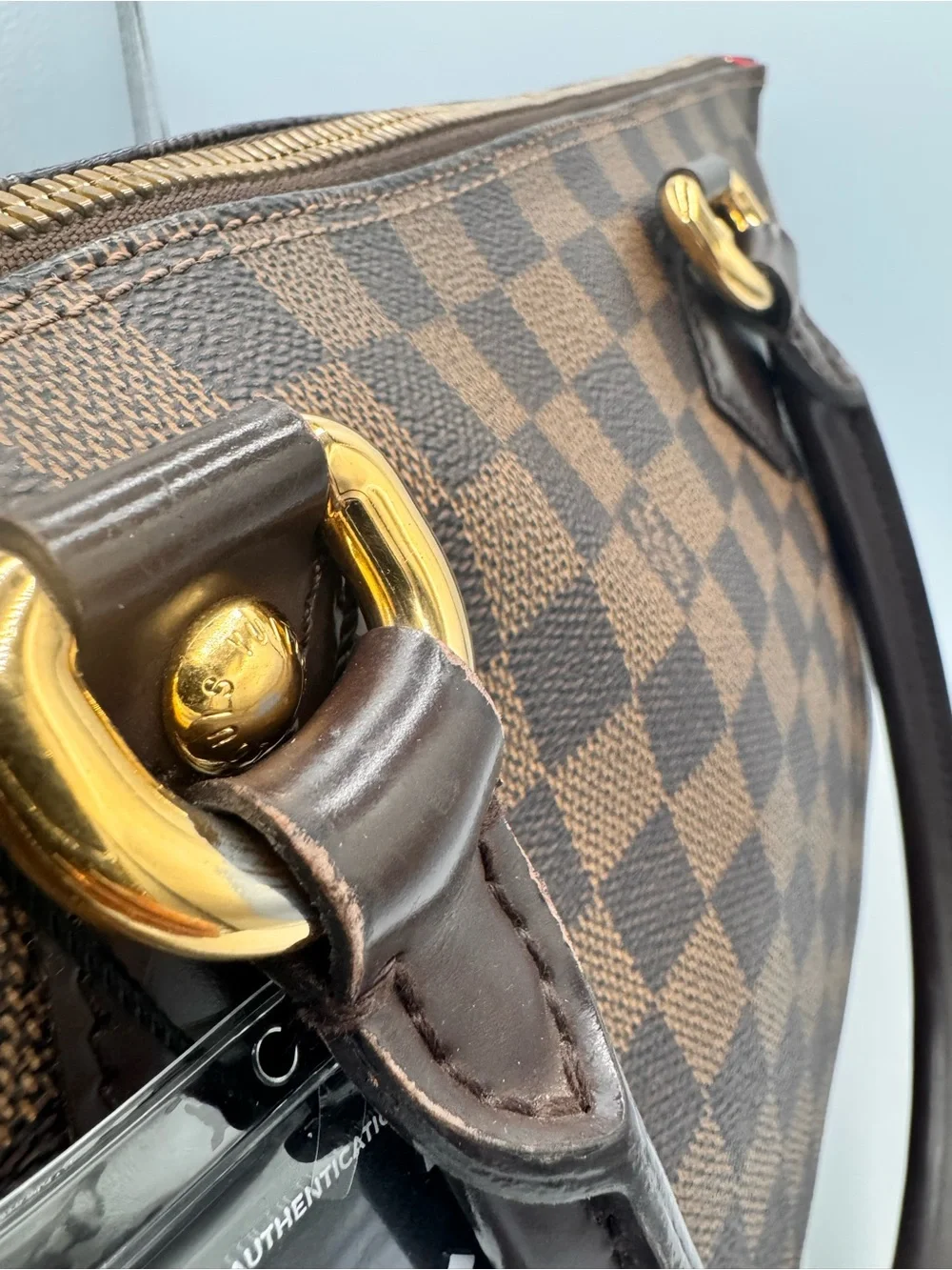 Authentic Louis Vuitton Saleya MM Damier Ebene Tote Bag Red Interior